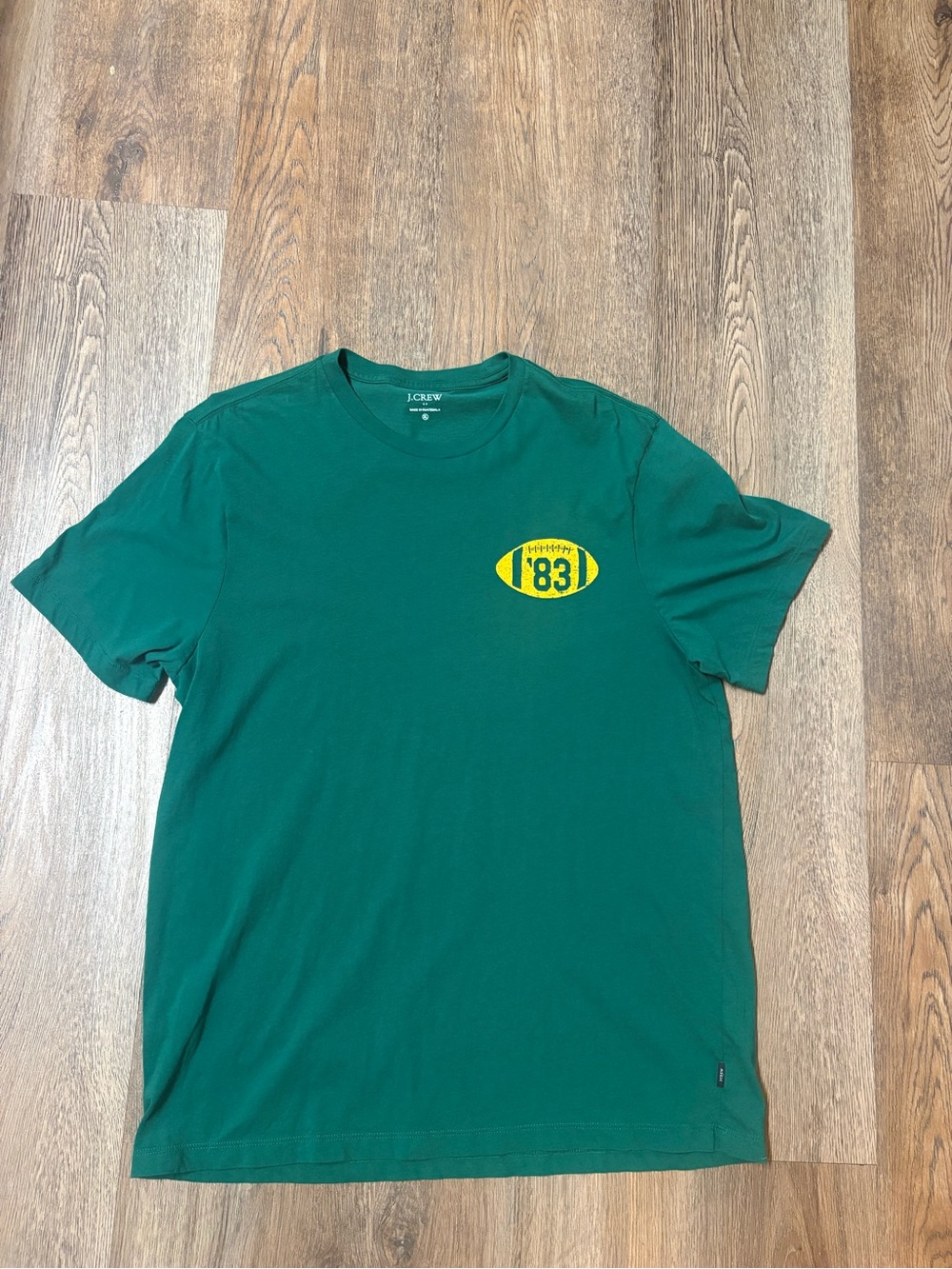 J.Crew Football Graphic T-Shirt Mens XL Green 1983 Heritage Crewneck Tee